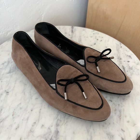 TOD'S loafers ballet flats tan black suede bow women's shoe EU 38-1/2 US 8-1/2 - Picture 15 of 16